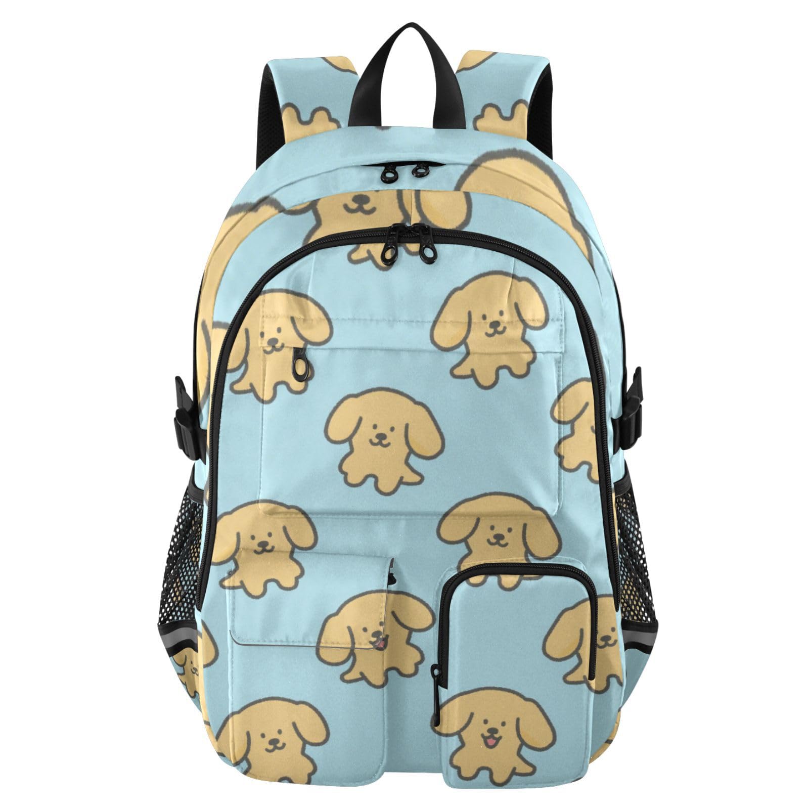 Mochila escolar azul de 17.5 pulgadas con compartimentos y estampado de perro animado resistente 8