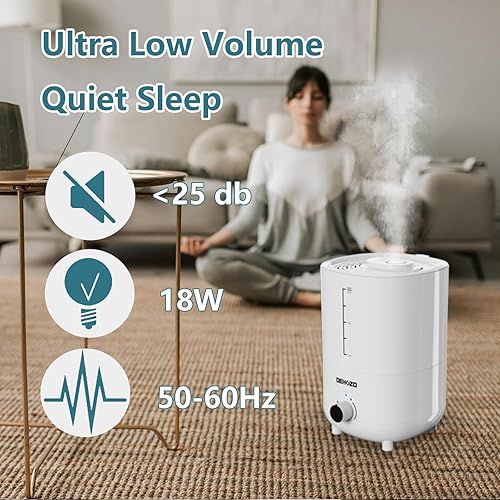 Miniatura 2 de DEHOZO Humidificadores para dormitorio, bebé, 2.6 L, llenado superior para habitaciones grandes, oficinas, habitación de niños, 25 dB, silencioso,