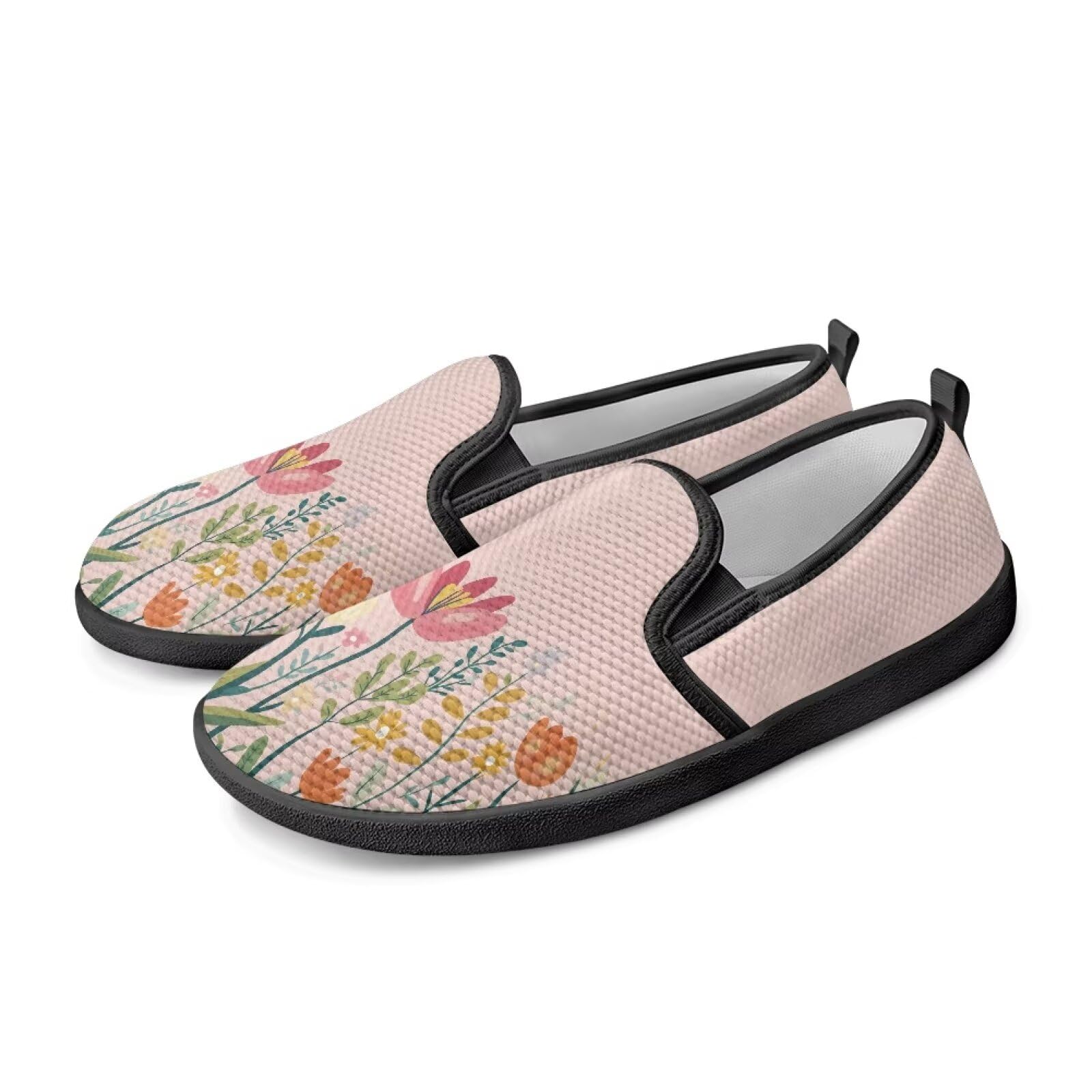 Fuxowvby Women's Floral Prints Barefoot Shoes Workout Walking Trail Sport Tennis Shoes Lightweight Wide Toe Box Zero Drop Sneakers for Ladies Soft Lace-Up Breathable Mesh Black US 10