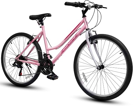 Ecarpat 24/26 Inch Mountain Bike for Girls Women, 21 Speed Mountain Bicycle with Dual V-Brake, Carbon Steel Frame, Commuting City Bike to School Work Summer Travel