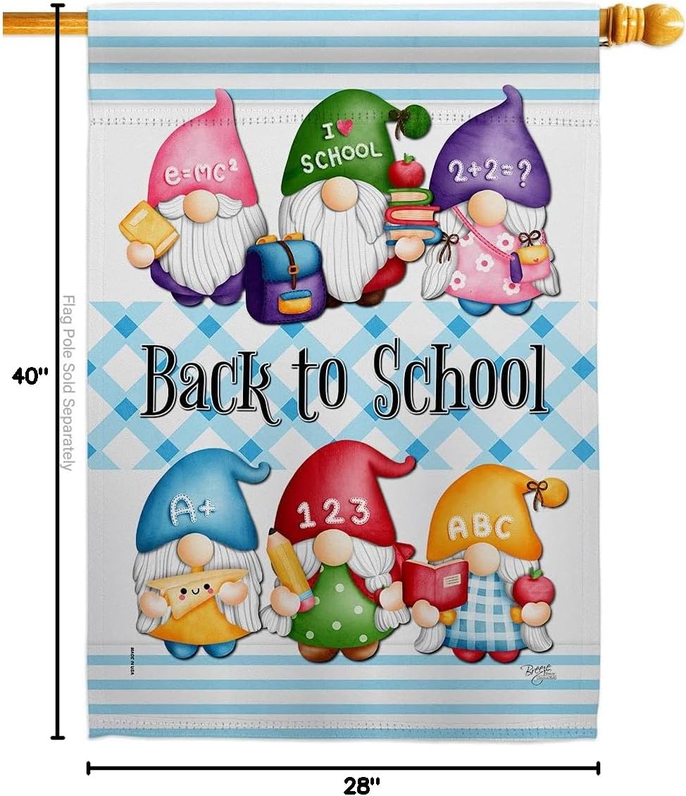 School Gnome House Flag Education Back to First Day Bus Supplies Teacher Students Class Small Decorative Gift Yard Banner Made In USA 28 X 40