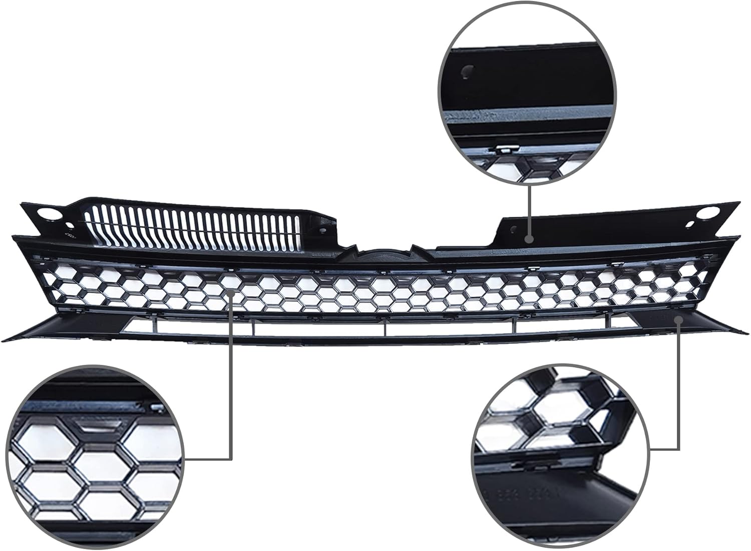 PartsFlow Front Black Badgeless Hex Mesh Honeycomb Grille For 2010 2011 2012 2013 2014 Volkswagen MK6 GTI Golf Jetta - Image 5