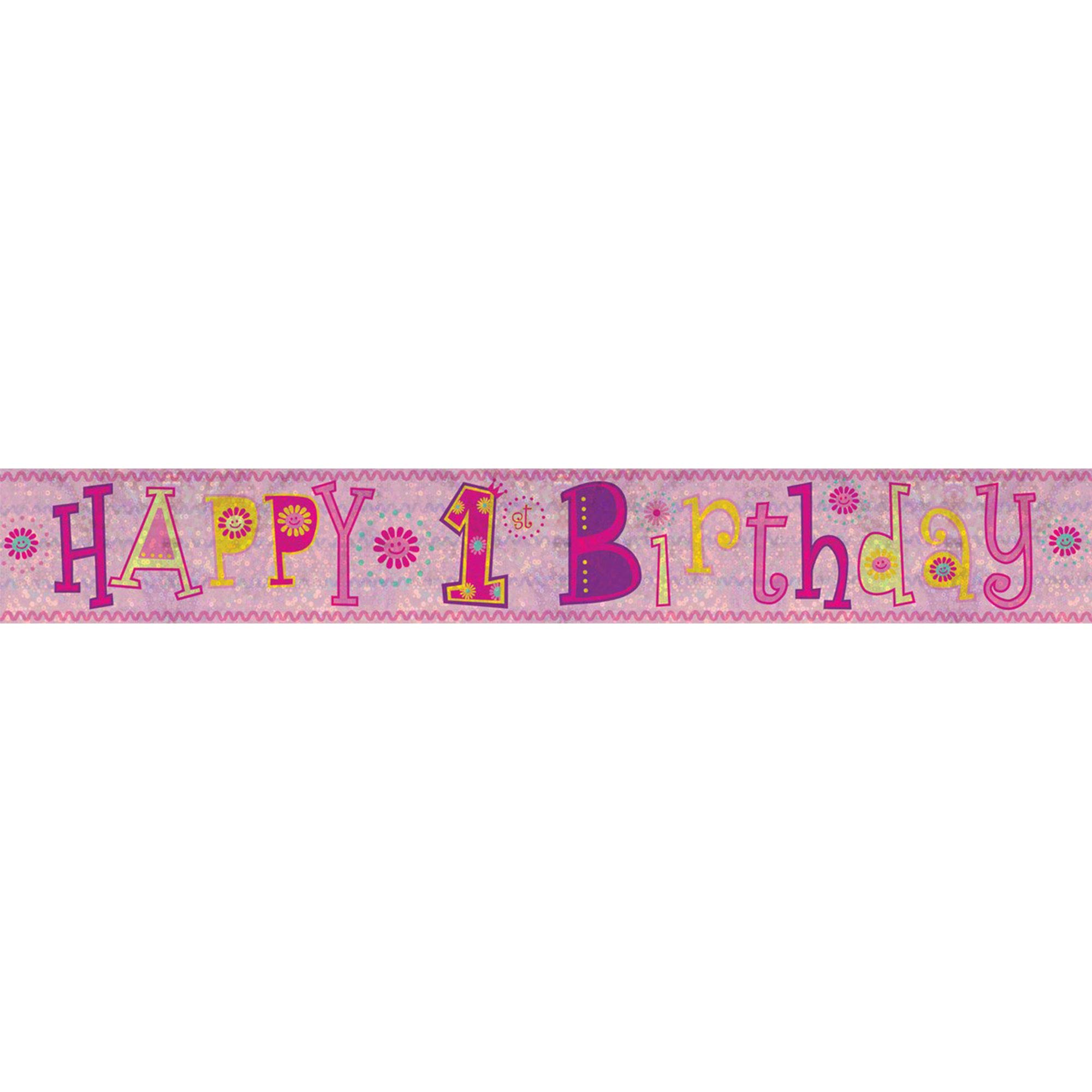 Amscan 9900012 2.7 m Happy 1st Birthday Girl Holographic Foil Banner