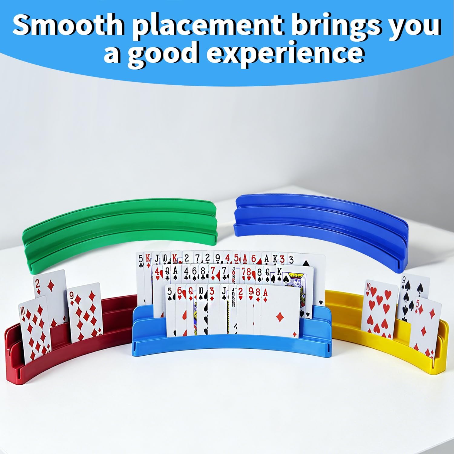 4 Pack Curved 3-Tier Playing Card Holder for Family Card Games