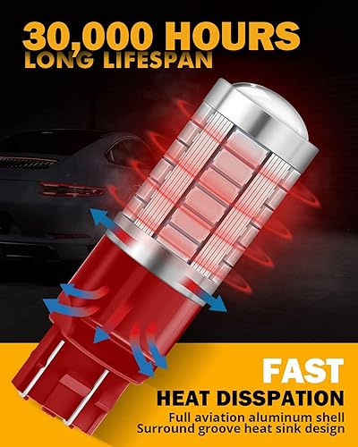Miniatura 5 de Auxbeam 7440 7443 - Bombillas LED rojas brillantes para luces traseras T20 7441 7444, kit de repuesto para luces de freno de parada, 33 chips LED