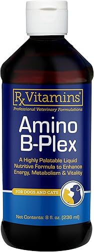 Rx Vitamins Amino B-Plex Suplemento para gatos y perros, líquido de complejo de vitamina B más aminoácidos para perros y gatos, potenciador del