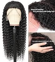 Vista 2 de Pelucas de cabello humano con encaje frontal profundo de 13 x 4, onda profunda, densidad 220, pelucas frontales de encaje prearrancadas