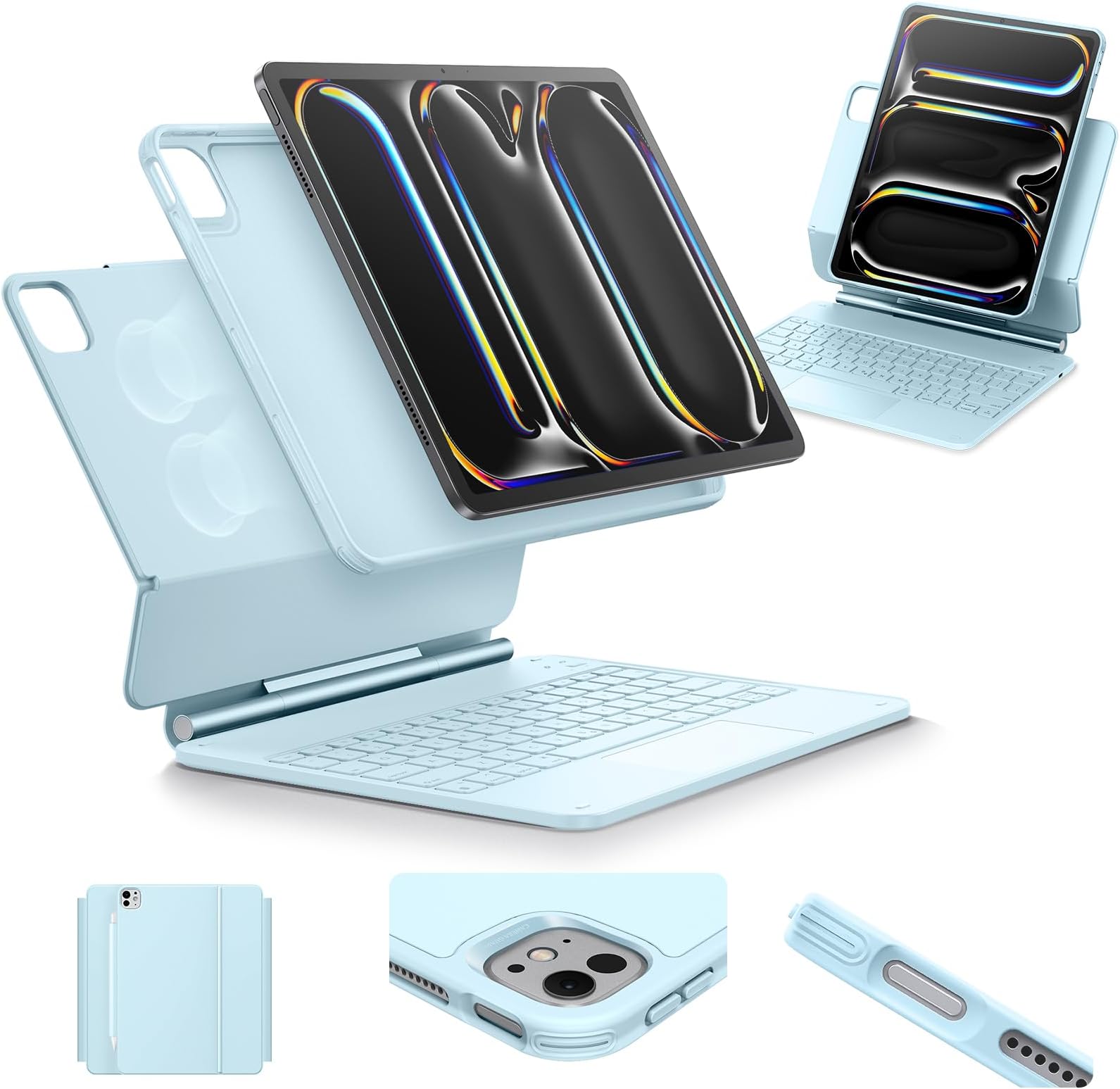 ESR iPad Pro 13 Inch Case with Keyboard (M5/M4, 2025/2024), iPad Pro 13 Keyboard Case with Easy-Set Magnetic Stand, Portrait/Raised Modes for iPad Pro 13, Removable, Rebound 360 Series, Blue