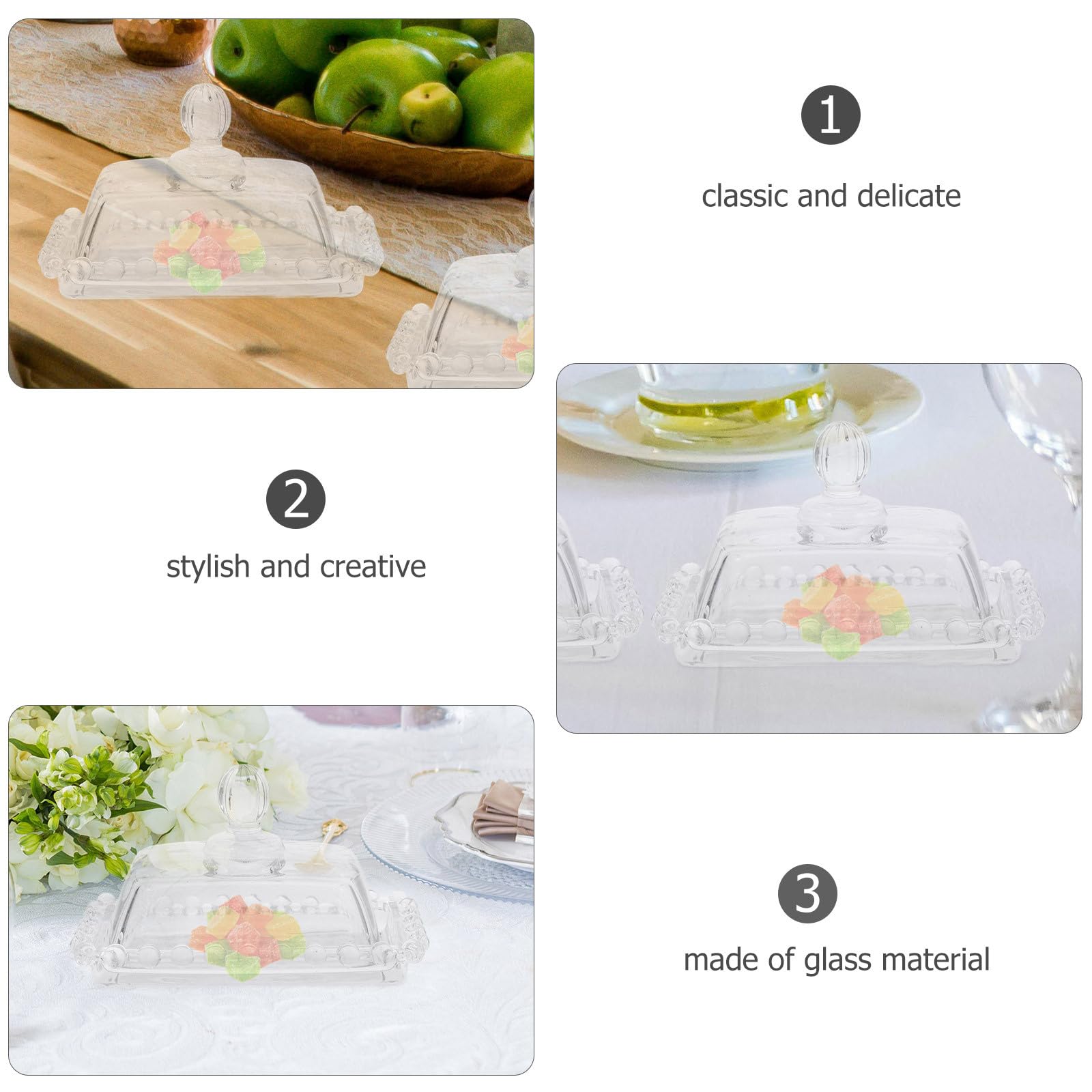 Beurrier en verre avec couvercle pour garder le beurre ou le fromage frais, élégant design classique plat à bonbons et assiette à gâteau, pour pendaison de crémaillère ou mariage
