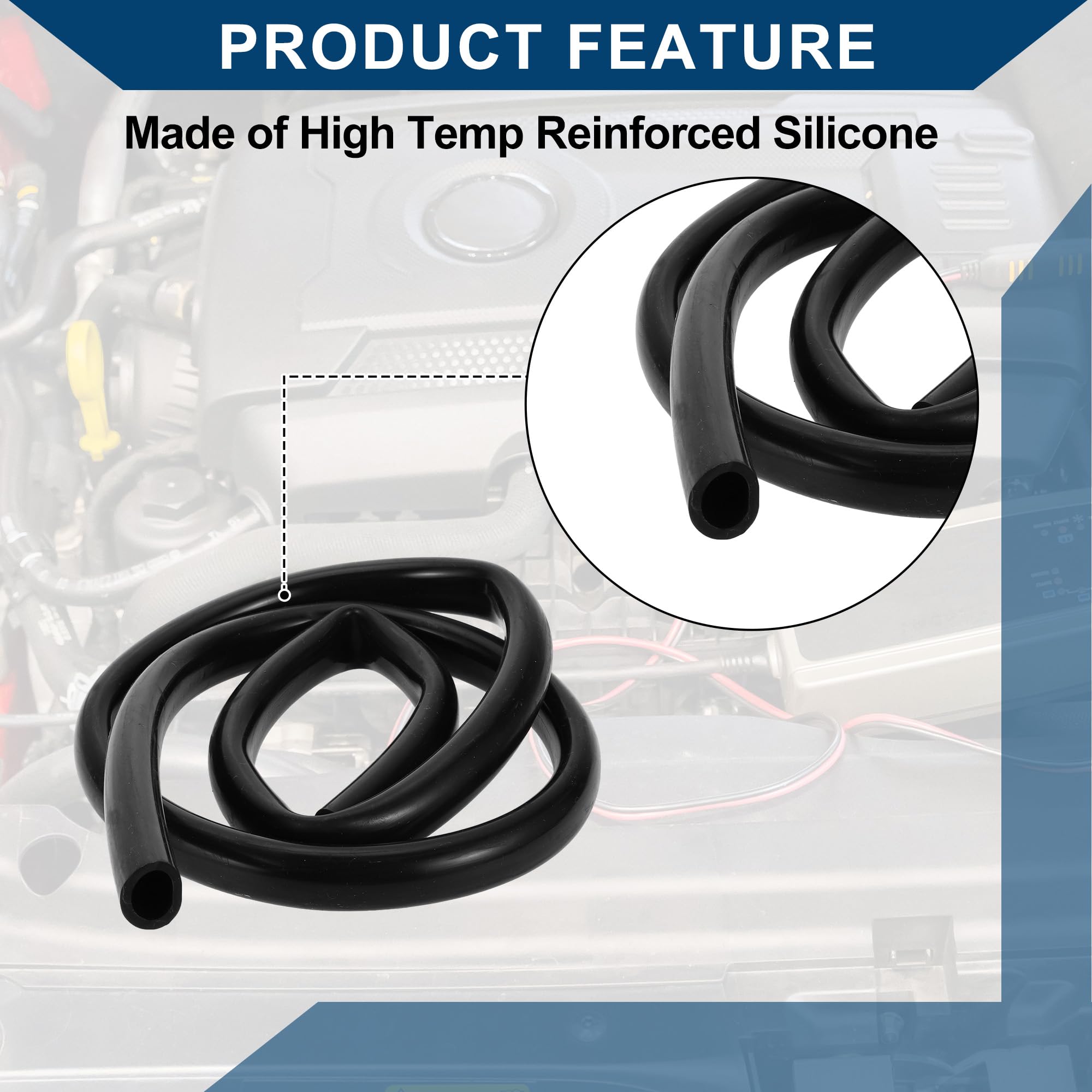 Tubo in Silicone per Aspirazione Tubo per Linea di Aspirazione Automobilistica Ad Alta Temperatura 5.5ft 11/16" 18mm ID 3.5mm Spessore 1 Pezzo Nero