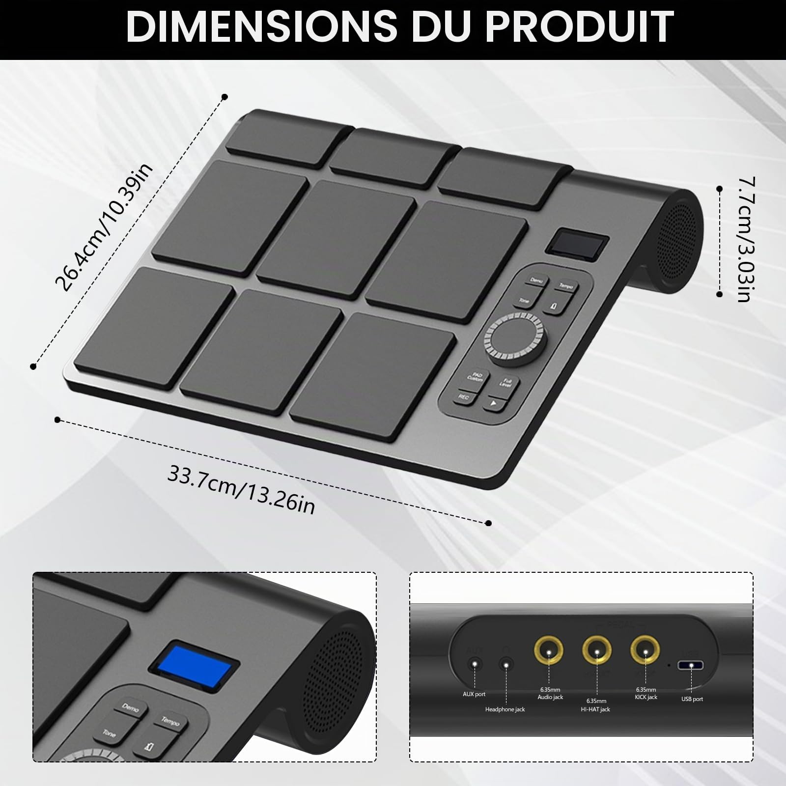 Batterie Électronique, Batterie Enfant Portable avec Haut-Parleur Stéréo Intégr Batterie Instrument de Musique en Silicone à 9 Pads Batterie Electronique Adulte avec Baguettes et Pédales