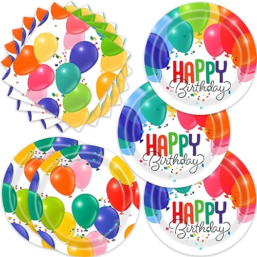 Juego de 40 platos y servilletas de feliz cumpleaños, suministros para fiesta, decoraciones multicolor para baby shower, globos coloridos, patrón de