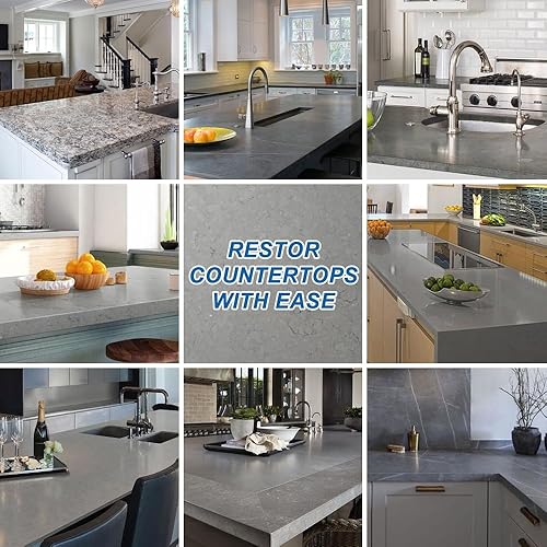 Miniatura 5 de Kit de reparación de virutas de cuarzo para encimera (gris claro), mármol y granito para reparar rasguños, astillas o arañazos en granito, porcelana