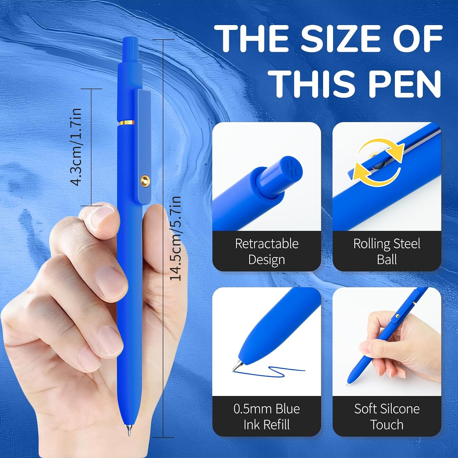 UIXJODO Blue Pens, 6 Pcs Blue Ink Pens Fine Point Smooth Writing Pens, 0.5mm Colored Ink Gel Pens for Journaling Note Taking, School Supplies Gifts for Women (6 Pcs Gold Blue - Blue Ink) image 2