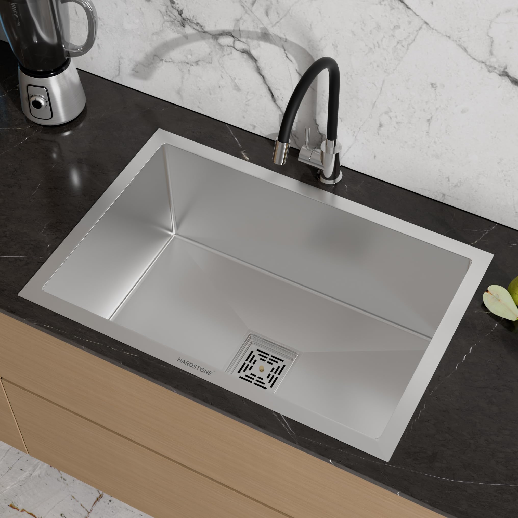 HARDSTONE Premium Kitchen Sink | Single Bowl 24x18x9 Inch | 304 Grade Stainless Steel Matte Finish | Handmade Heavy Duty Wash Basin for Modern Homes | Includes Waste Pipe, Coupling & Basket | Silver-image-21