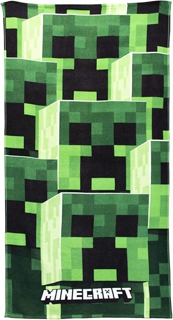 Minecraft Official Towel | Tower Design | Super Soft Feel 100% Cotton | Perfect for The Bath, Beach & Swimming Pool, Grey 140 x 70cm