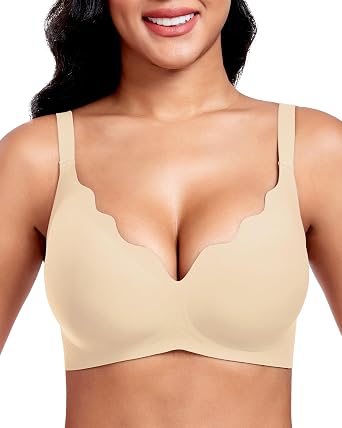 Vinfact Plunge Jelly Bras for Women No Underwire Wireless Lift Full Coverage T Shirt Everyday Sleep Bra