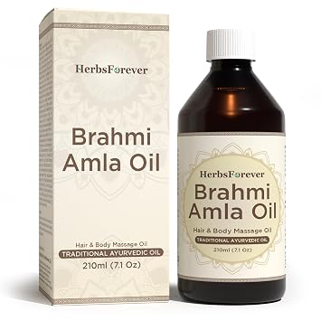 HerbsForever Brahmi Amla Oil-with Infused Cold Pressed Sesame Oil |Stop Hair Loss thinning & Balding | Promote Hair Growth & calm mind + 17 Potent Ayurvedic Herbs & Rose Petals,210 ml-7.1oz NATURAL