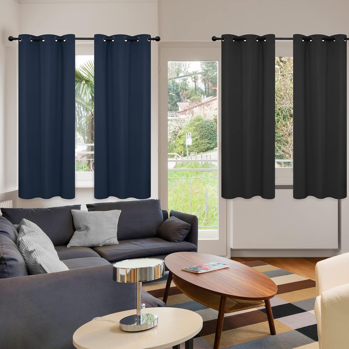 Deconovo Cortinas opacas con aislamiento térmico para ventana, 2 paneles, color azul marino, con bloqueo de ruido, para dormitorio, 42 x 63 pulgadas, juego de 2