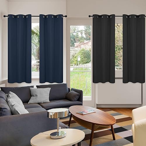 Miniatura 1 de Deconovo 2 paneles de cortinas opacas de protección de privacidad color azul marino con bloqueo de ruido negro con aislamiento térmico para