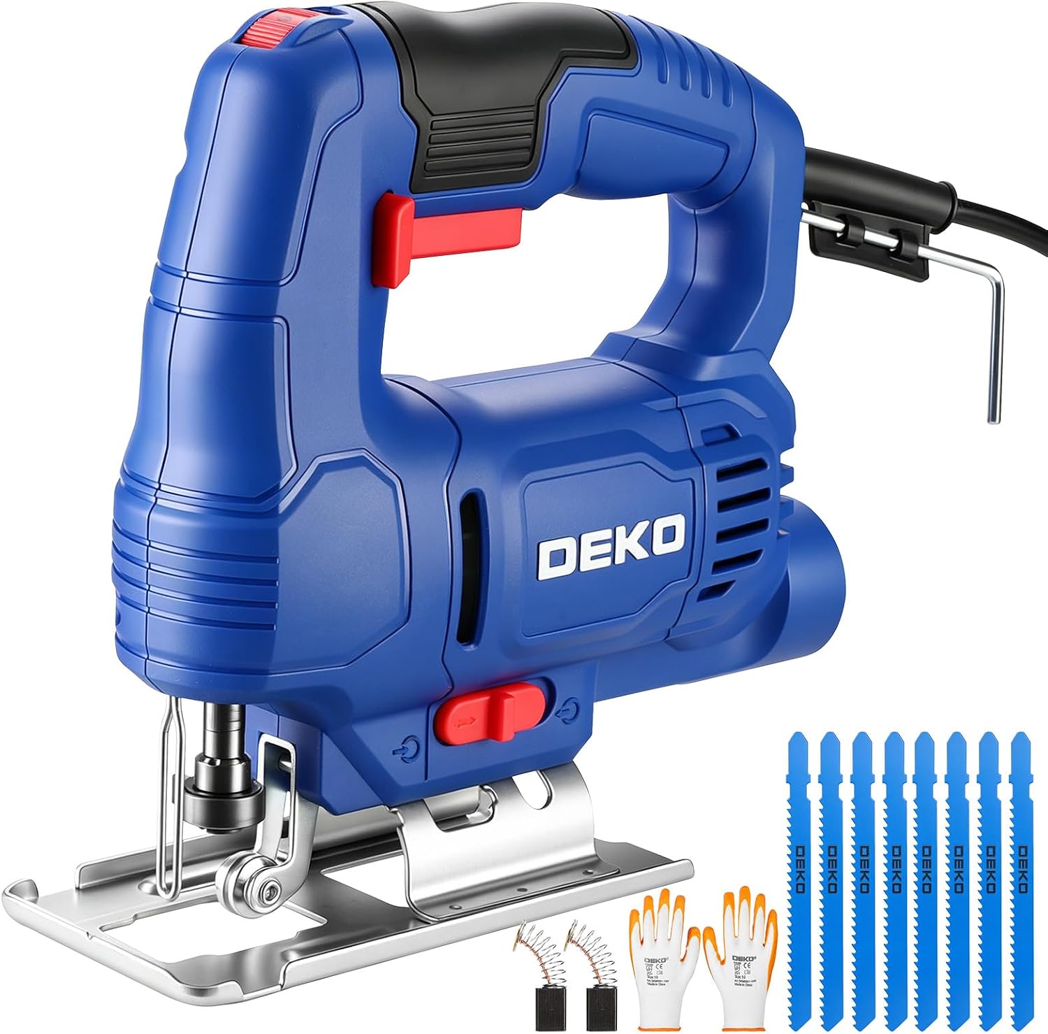 DEKO Electric Jigsaw Tool Power Jig Saws for Woodworking, Wood Cutter Hand Tool with 6 Variable Speed