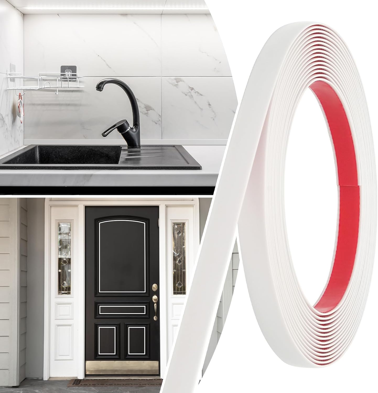 20FT x 1/2in Peel and Stick Wall Molding Trim | Flexible PVC Molding Trim for Mirror, Tile Border, Wall Decorative Strip, Self Adhesive Backsplash Trim, White