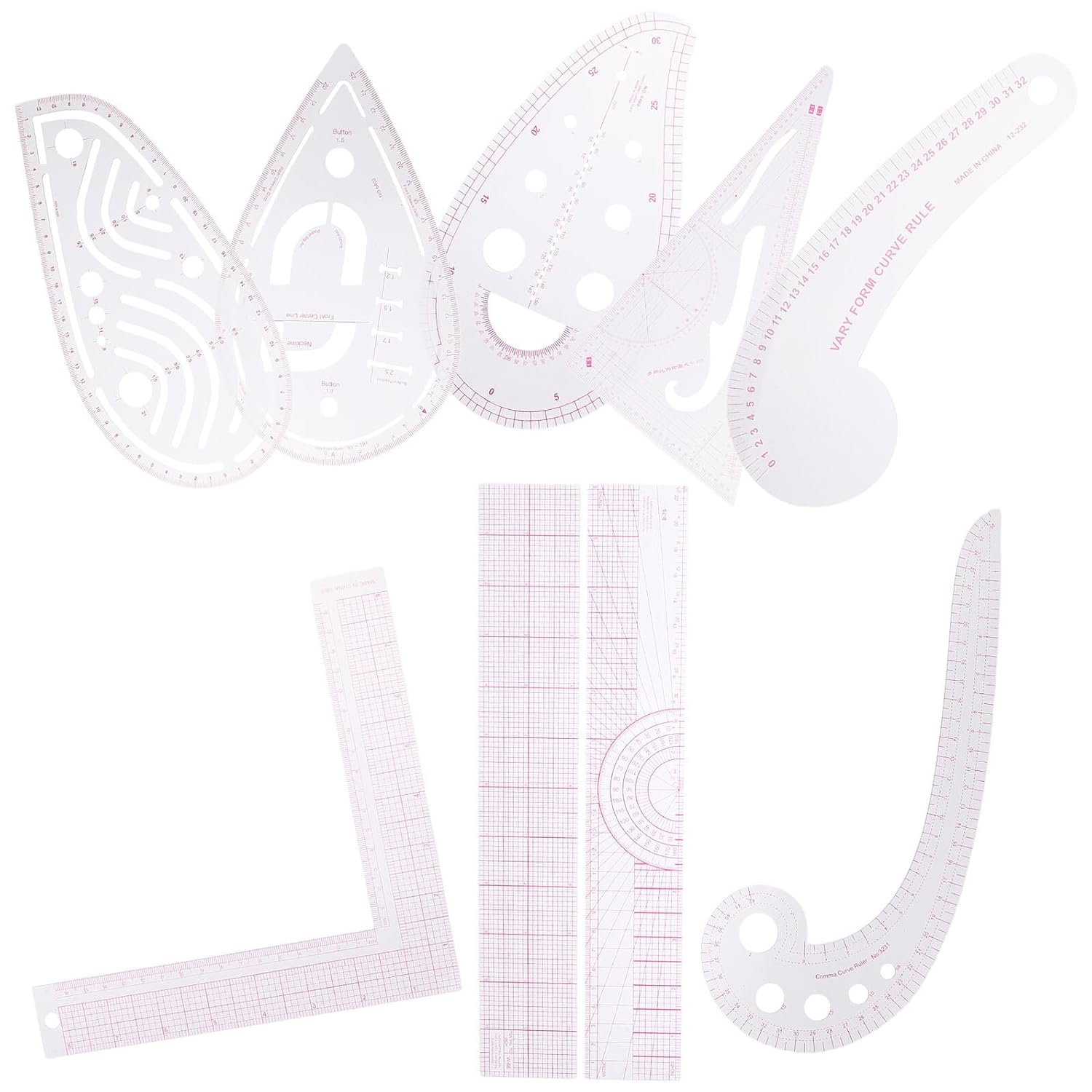 9pcs Tailor Craft Tool Sewing Ruler Set with French Curve for Pattern Making and Clothing Sample Cutting, Multi-Functional DIY Sewing Rulers for Designers and