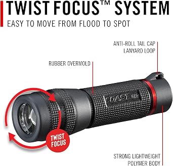 Coast GX10 550 Lumen Compact & Waterproof Dual Power LED Flashlight with Grip-Textured Handle, 4 Light Modes, Twist FocusTM & Pure Beam Technology