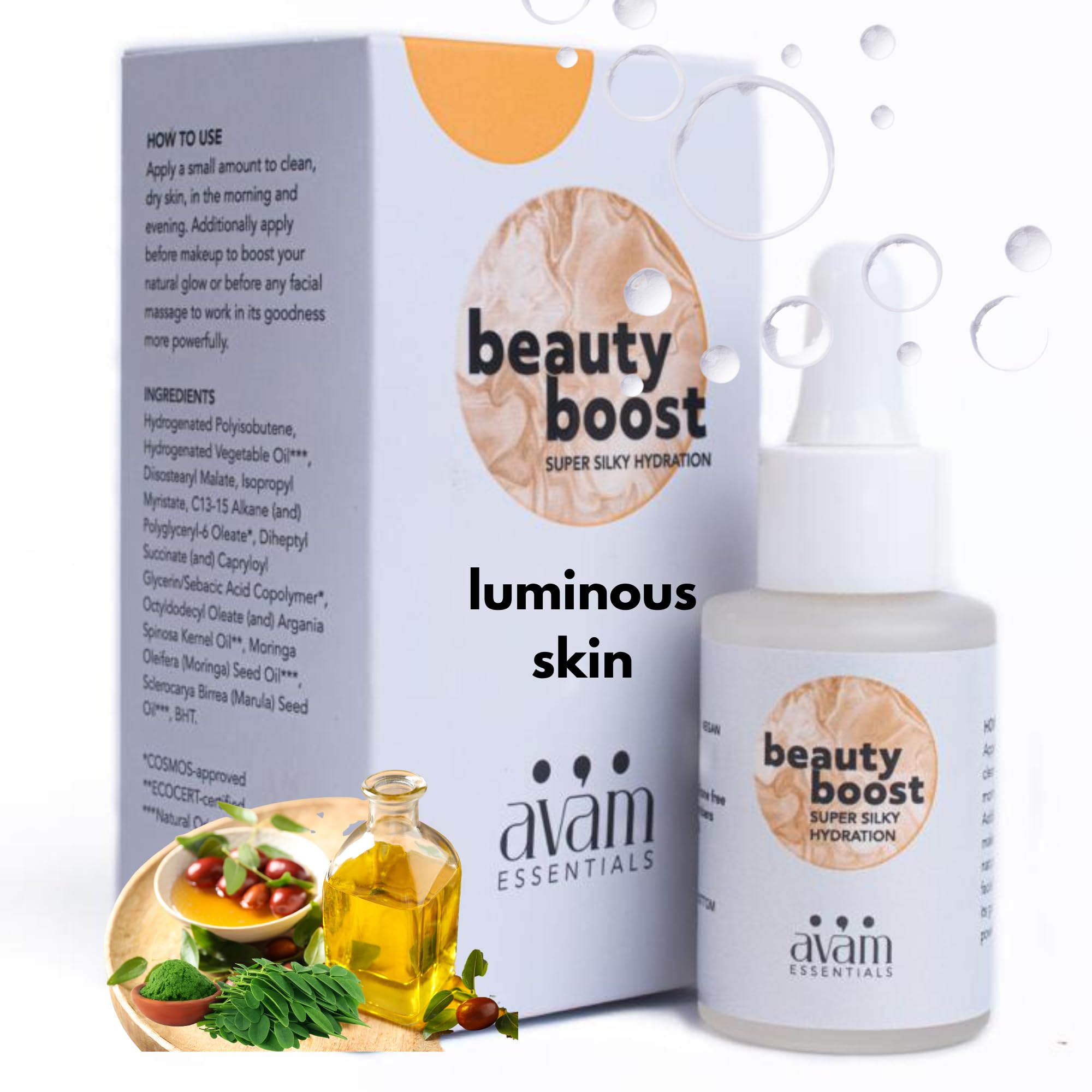AVAM Essentials Hydrating Face Serum for Intense Hydration, Glowing Skin & Fine Lines-All in One Anti Aging Face Serum with Pure Moringa and Marula Seed Oil for All Skin Type(30ml)