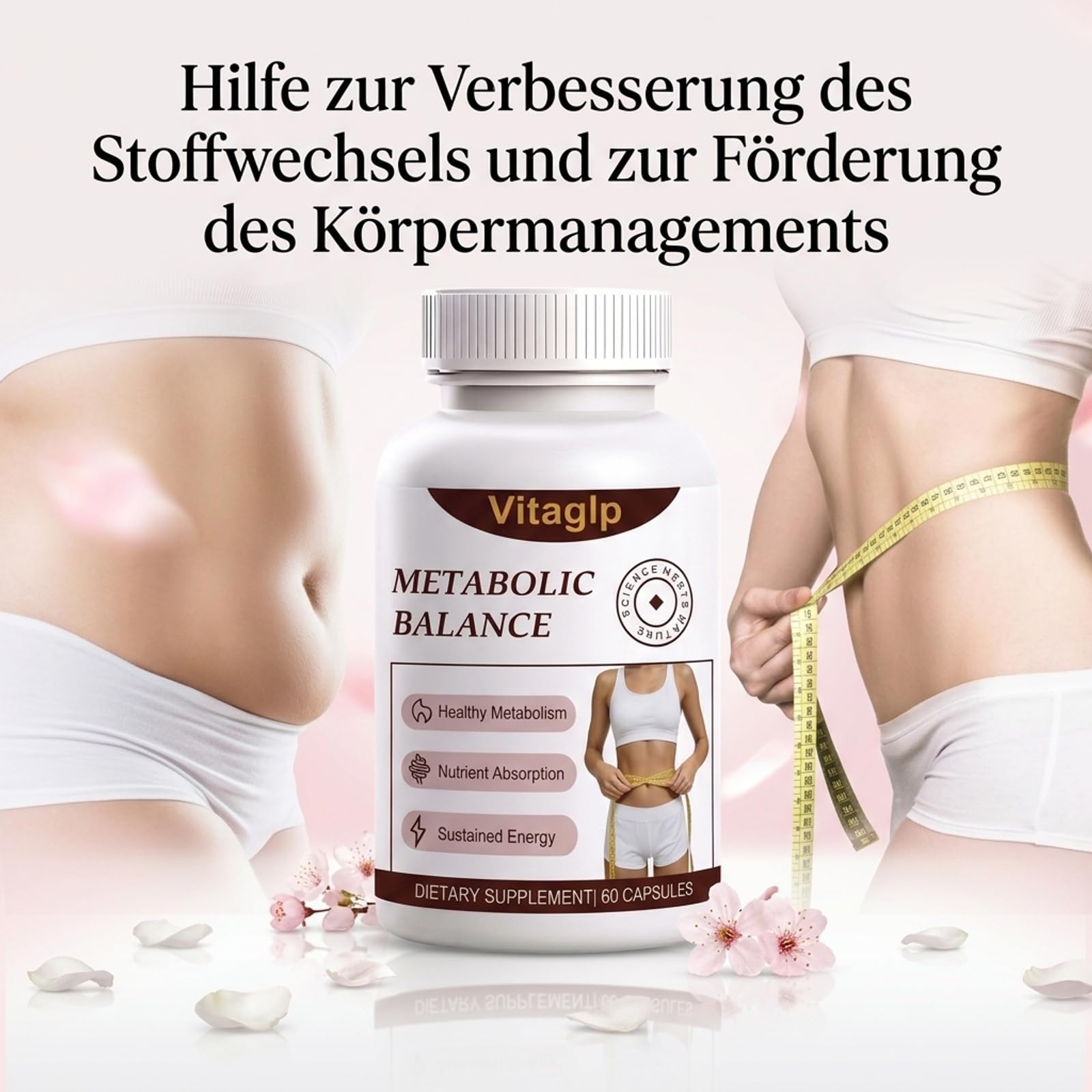 Vitaglp Nahrungsergänzungsmittel – 60 Kapseln – Vita Glp Kapseln Metabolic Balance mit Grüntee-Extrakt, Apfelessig, Ingwer, Zimt, Chrom und Pflanzenextrakten – Für deine Körperliche Balance,3pc