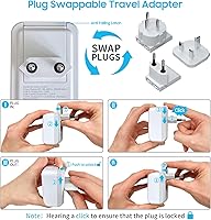 Vista 22 de VINTAR - Kit de adaptador de viaje universal, adaptador de enchufe internacional con 3 puertos USB (2 USB C, 3.4 A) y 2 salidas americanas, tipo A