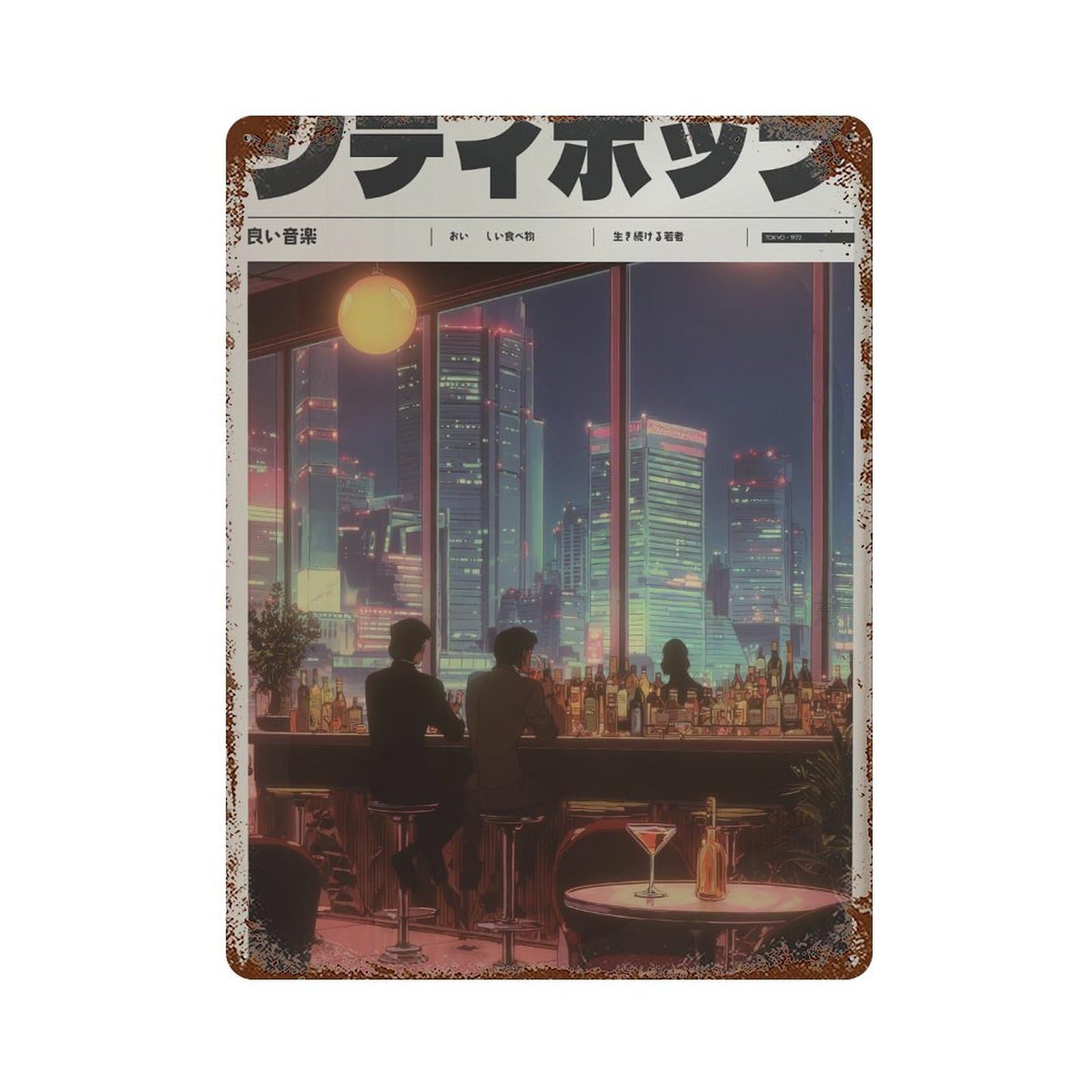 xiaoxiaoshen City Pop Tokyo Bar Scene. Y2k Indie Wall Decor Art Metal Tin Poster Modern Home Decor Art Home Bar Shop Decorations Vintage Sign 40x30cm