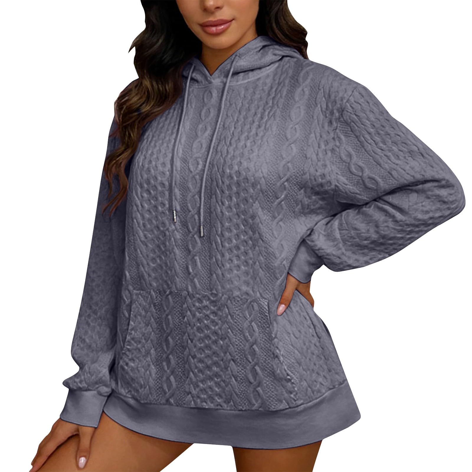Generisch Felpa con cappuccio da donna, oversize, con cappuccio, a maniche lunghe, casual, tinta unita, oversize, per autunno e inverno, casual, con tasche, sportiva, streetwear