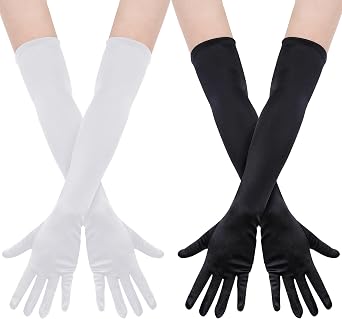 Lystaii 2 Pairs Long Spandex Gloves Classic Elbow Length Stretchy Opera Costumes Gloves for Bridal Evening Dress 20s Party