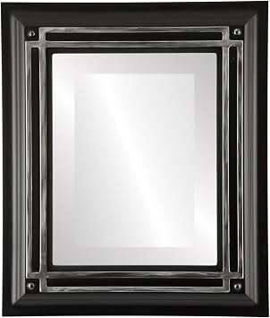 OVALCREST Rectangle Beveled Wall Mirror for Home Decor - Imperial Style - Matte Black with Silver Leaf - 18x22 Outside Dimensions