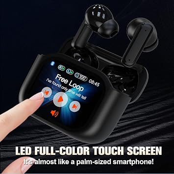 Wireles Smart Touch Screen Active Noise Cancelling Earbuds In Ear Work Headphones ANC Touchscreen Earphones TWS True Wireless Earbuds Bluetooth 5.3 ENC Ear Buds with Screen On Case for iPhone Android