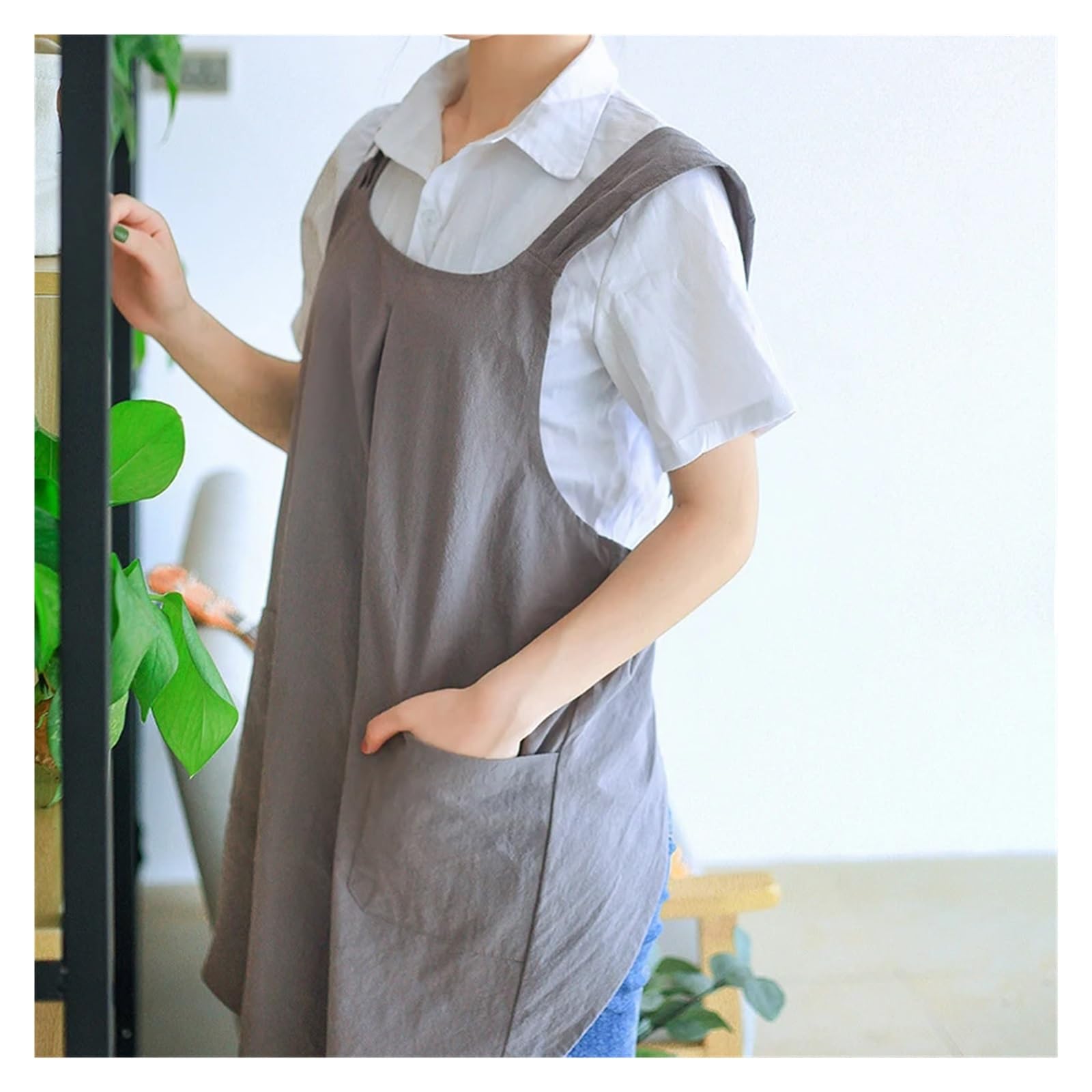 Delantales cruzados for mujer, delantal tipo blusón con bolsillos, bonito vestido de jardinería, delantales for