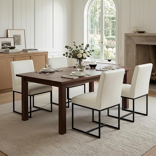 Miniatura 15 de CIMOTA Juego de 4 sillas de comedor modernas de lino, sillas de comedor de mediados de siglo, sillas laterales tapizadas de tela sin brazos con base