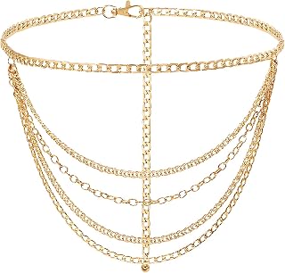 Gold Waist Chain Plus Size Fashion Body Chain Belt for Women Curvy Chains Belts Accessory Adjustable Metal Chain Belts for Wome Outfit Punk Style Dress Belt 43.3 Inch