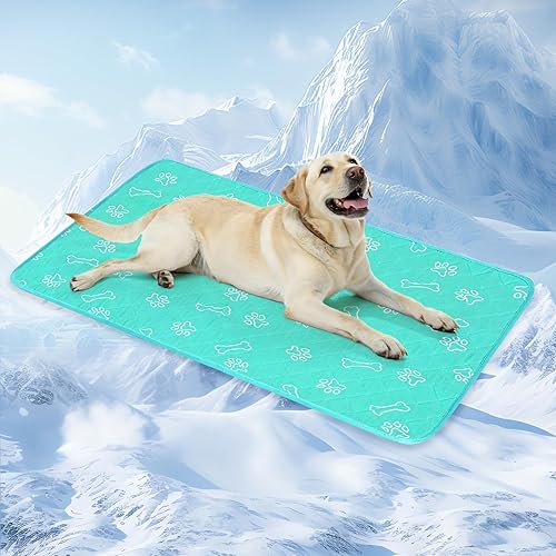 Vista 10 de BEAUTYZOO Q-MAX > 0.43 - Tapete de enfriamiento mejorado de seda de hielo para perros pequeños, medianos y grandes, tapete reutilizable de verano