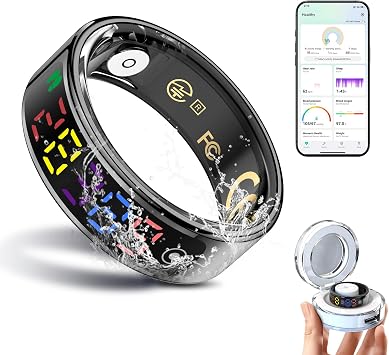 Smart Ring for Women Men, Health Ring Colorful Display, Fitness Tracker with Heart Rate, Blood Oxygen, Sleep Monitor, No Subscription Fee, 5ATM Waterproof for iOS & Android Black, 11