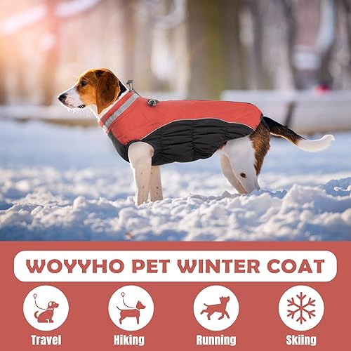 Miniatura 7 de WOYYHO Abrigo de invierno para perro, ropa reflectante cálida impermeable para perro con arnés integrado a prueba de viento, chaquetas para perros