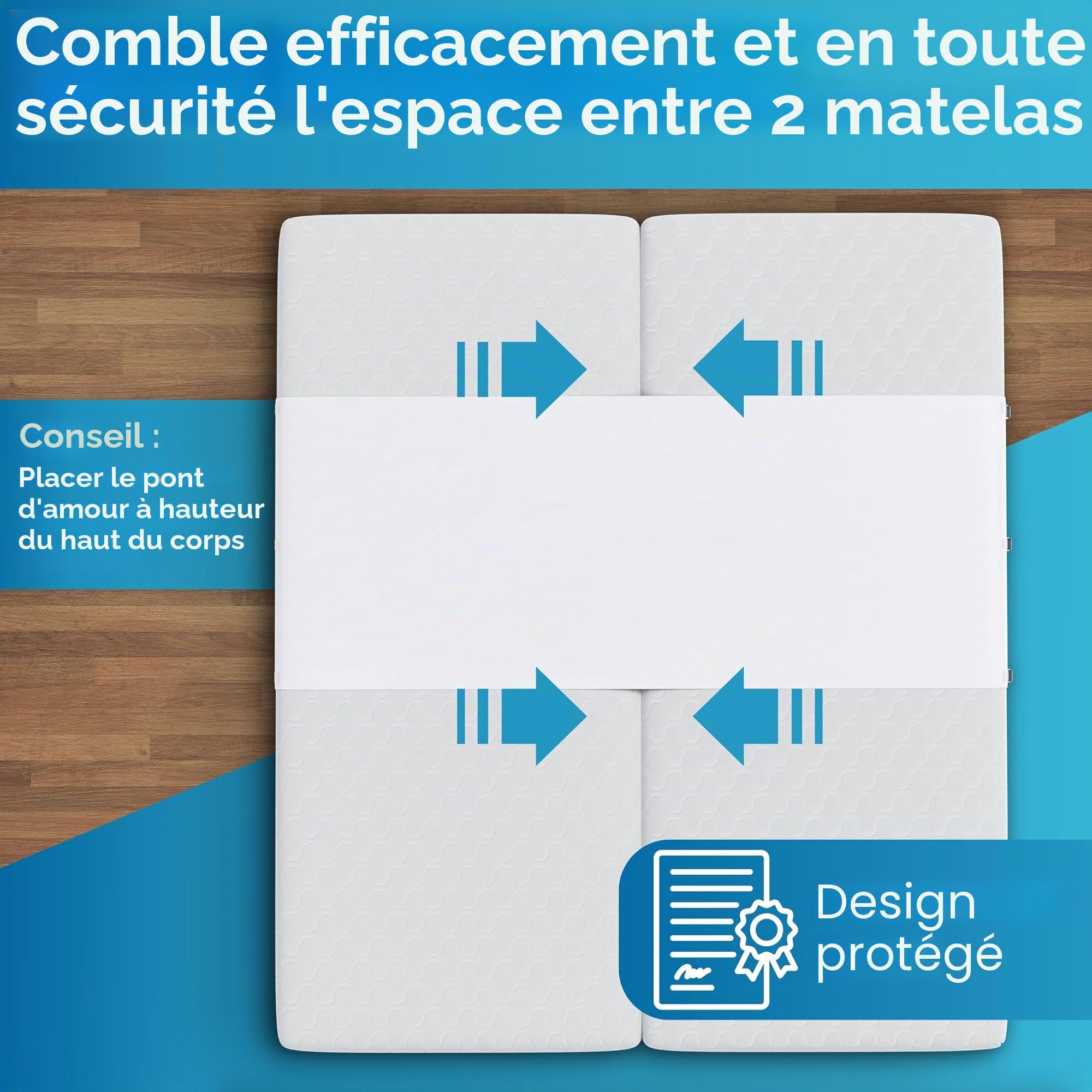 Briliantwerk® Pont d'amour pour matelas 200 cm I Pas de glissement I Solution innovante en tant que cale-matelas pour les familles et les couples I La pont de lit se fixe en < 5 min