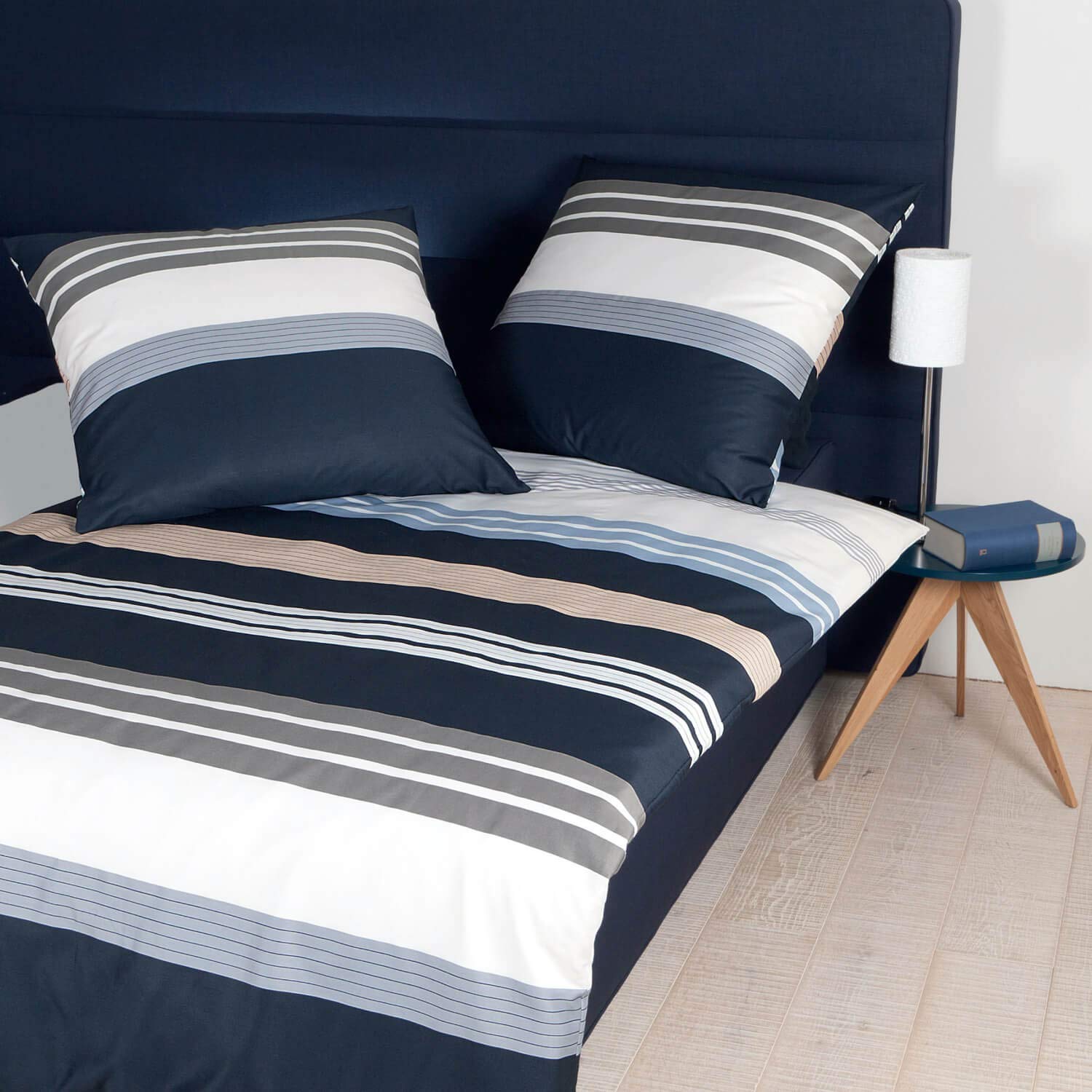 Janine Mako Satin Bettwäsche J.D. 155x220 cm + 80x80 cm Silber-Taupe-Sand