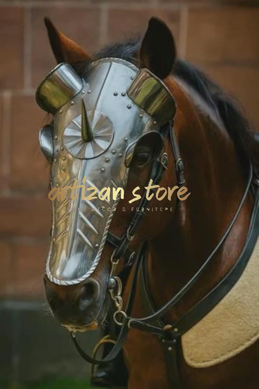 ARTIZANSTORE Medieval Horse Armor | Custom Padded Steel Horse Helmet | LARP & Re-enactment Protective Gear