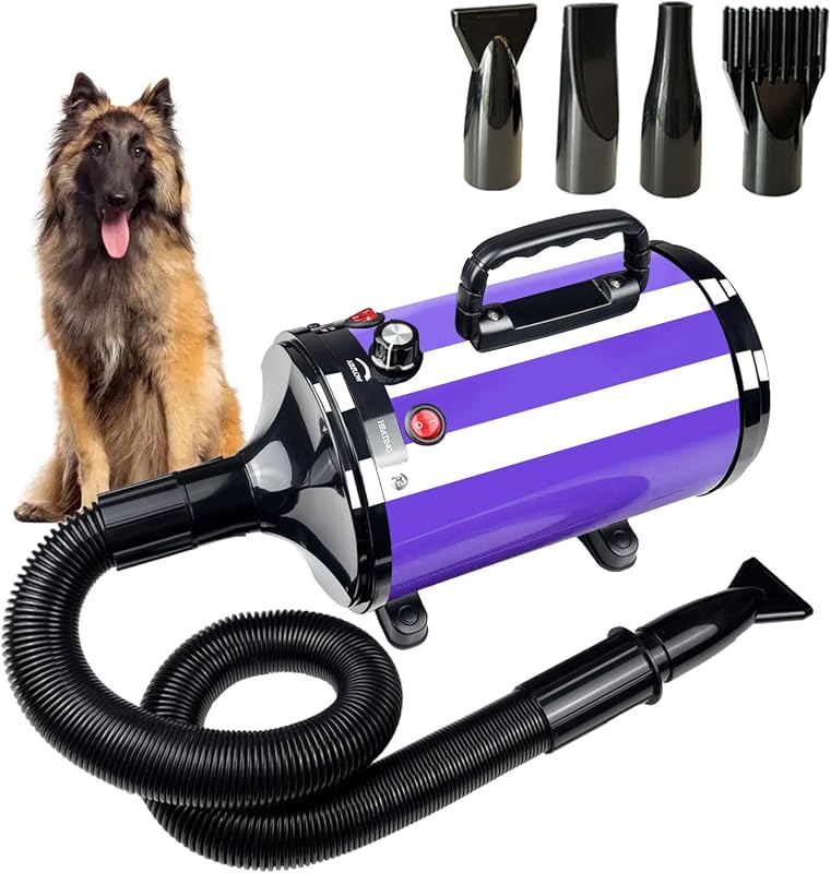 Secador para perros Secador profesional para el cuidado de mascotas de alta velocidad | Temperatura y velocidad ajustables para mascotas con 4 boquillas