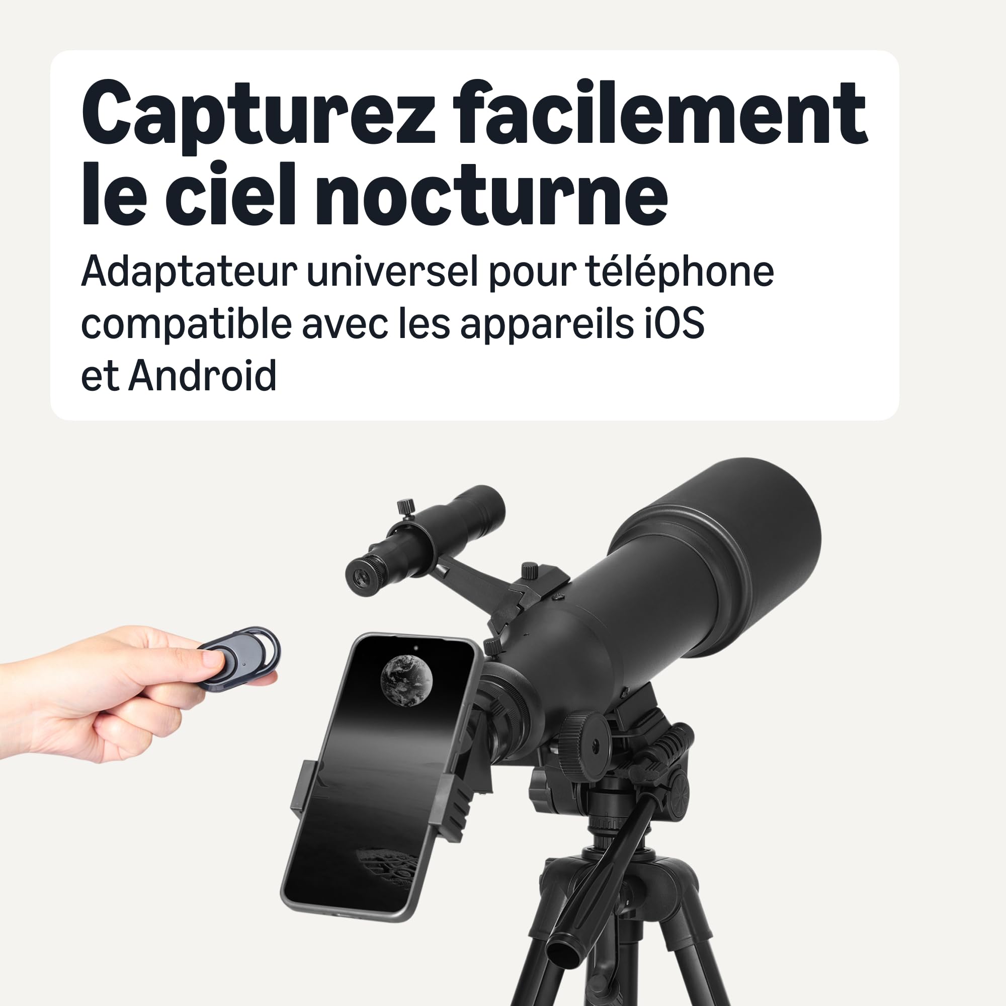 Amazon Basics Télescope, Ouverture 70 mm, Montage AZ 400 mm, Portable avec Trépied, Support de Téléphone, Sac, Noir