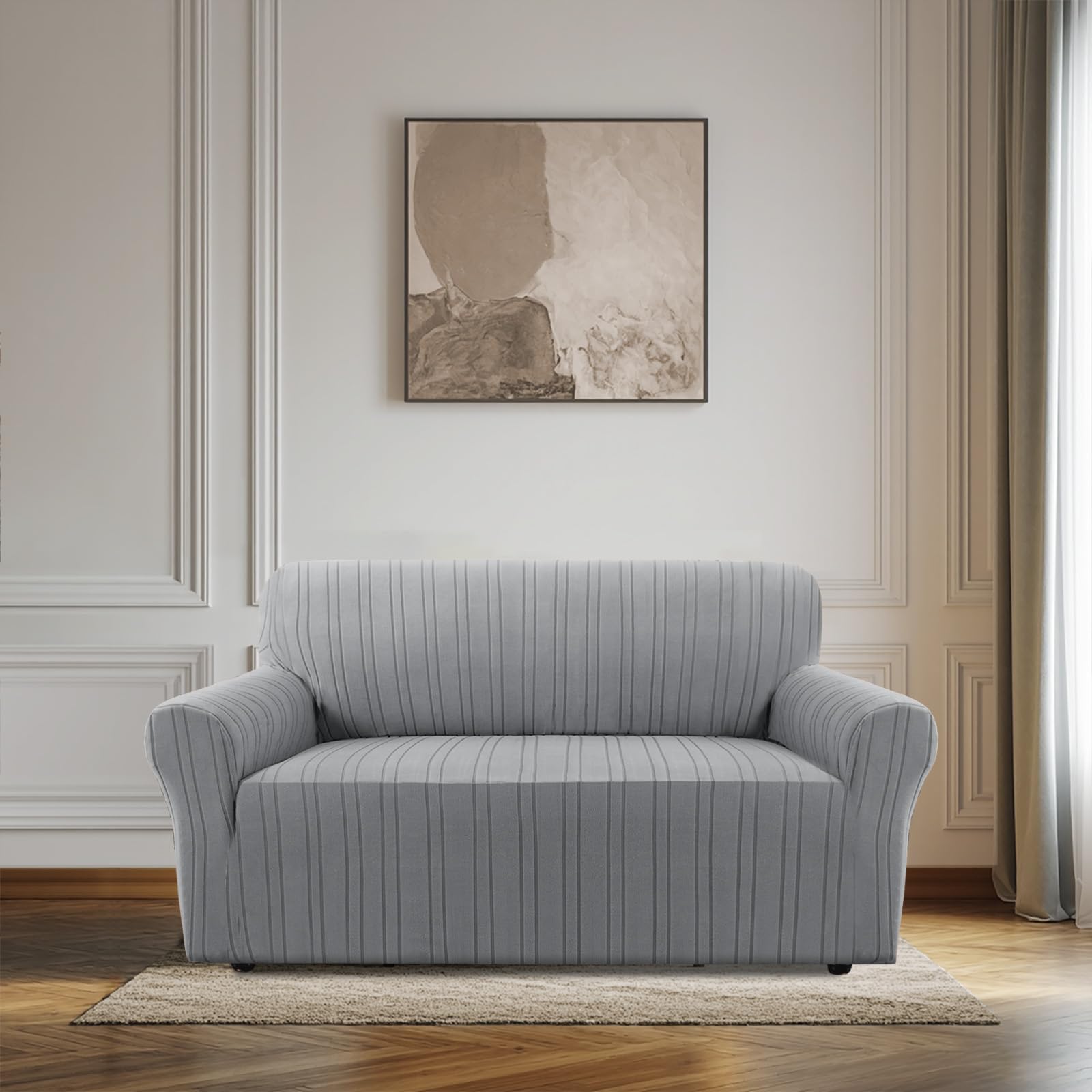 BellaHills High Stretch Sofa Covers 2 Seater Loveseat Sofa Cover Pets Friendly Non Slip Sofa Slipcovers for Living Room Couch Covers Washable Furniture Protectors (2 Seater, Grey)