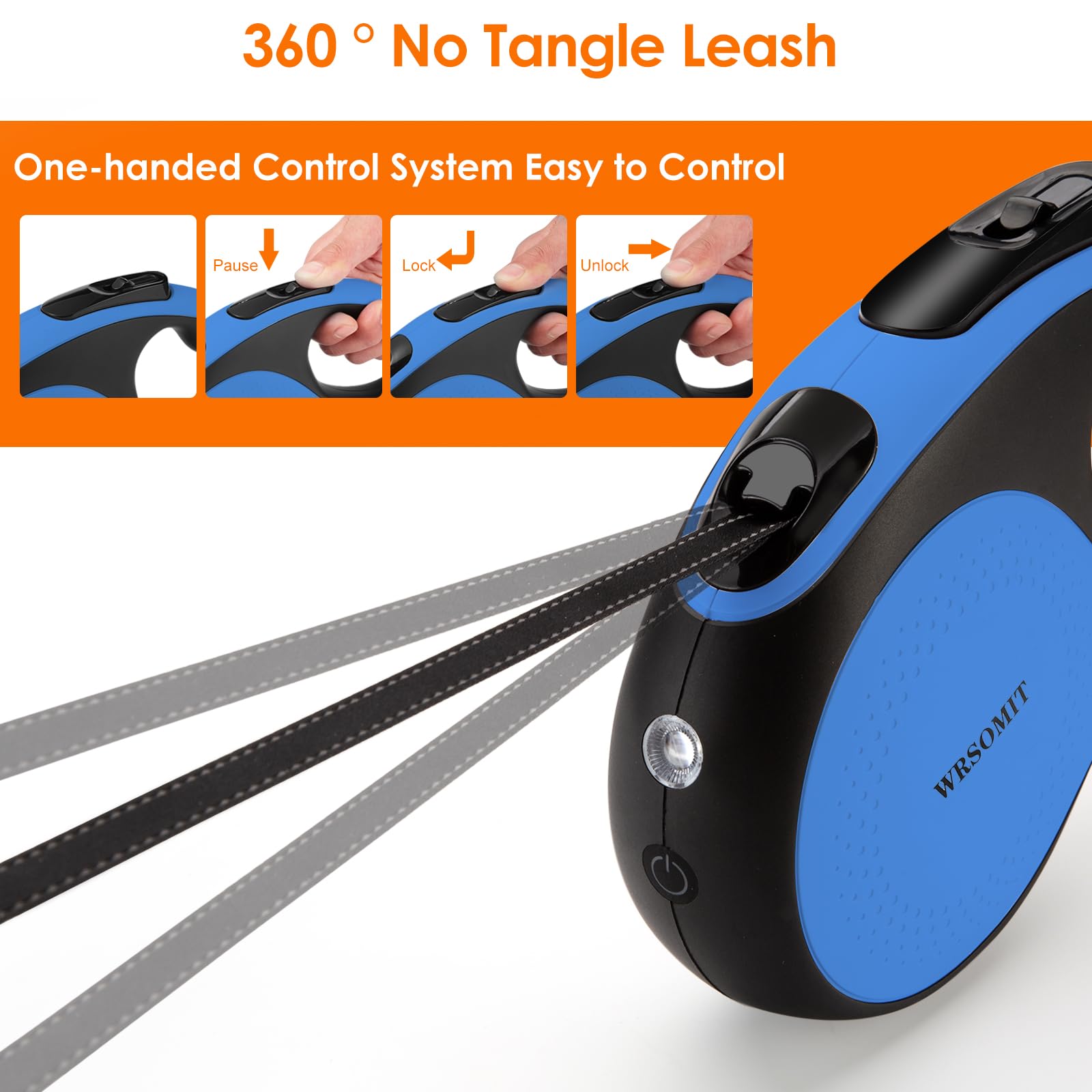 Laisse rétractable pour chien avec câble anti-mastication et lampe de poche LED, 4,8 m – Laisse robuste pour chiens de petite, moyenne et grande taille pesant jusqu'à 50 kg, sans