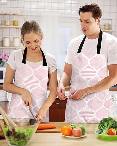 Miniatura 2 de Pink Geometric Bib Aprons with Pockets Waterproof, Adjustable Apron for Men Women Moroccan Modern Geometric Abstract Art